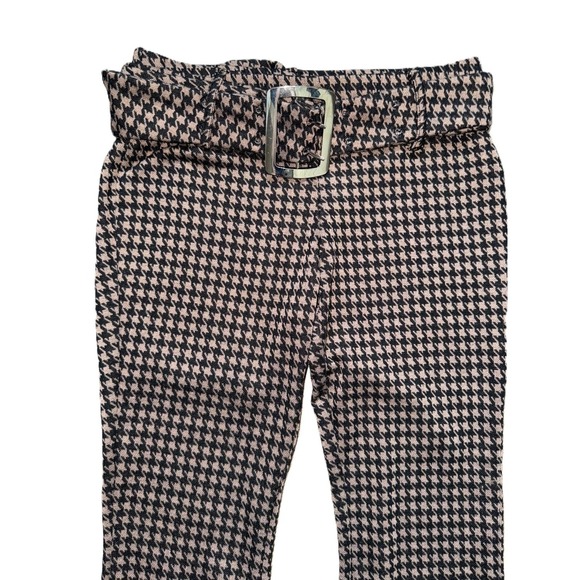 XS Flared Houndstooth Brown Stretch Pants Womens Y2K Preppy Style - Picture 3 of 4